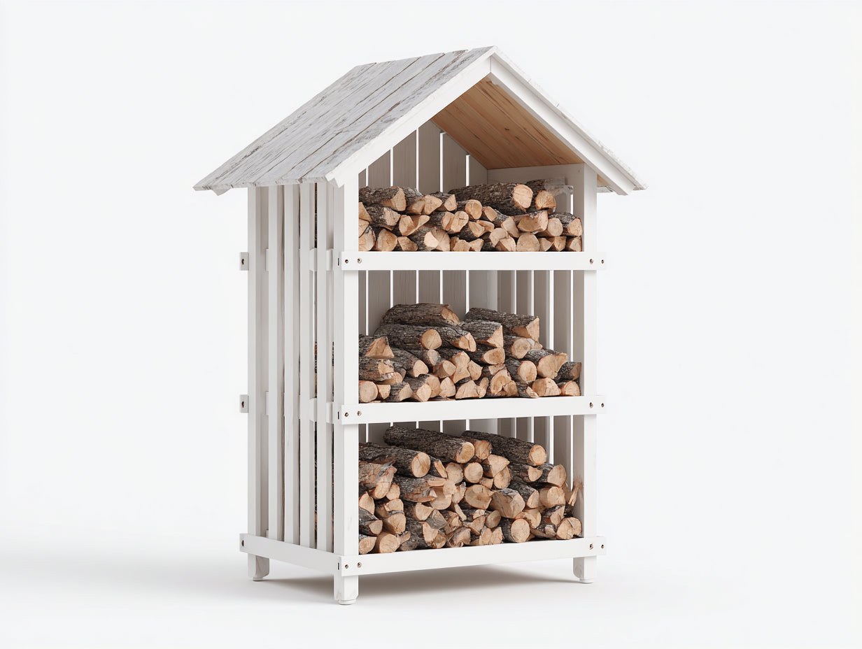 Kaminholzregal Holz 95x45x165 cm - Weiß-Naturfarben - überdachtes Gartendesign