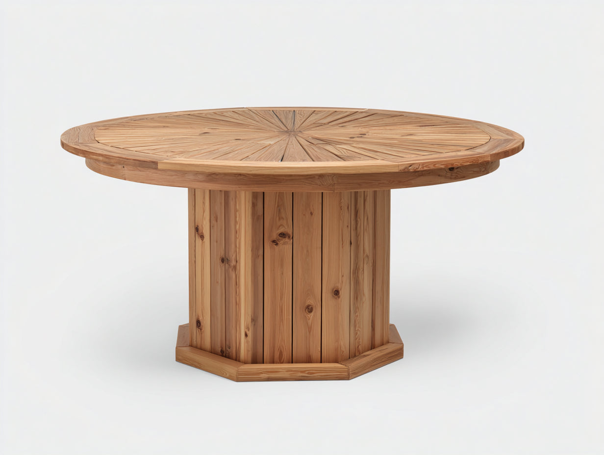 Gartentisch Massivholz 135x135x76 cm Natur für Garten - Rundes Design mit Mittelfuß