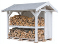 Kaminholzregal Holz 240x90x210 cm weiß-natur für Garten - mit Satteldach und geschützter Lagerfläche