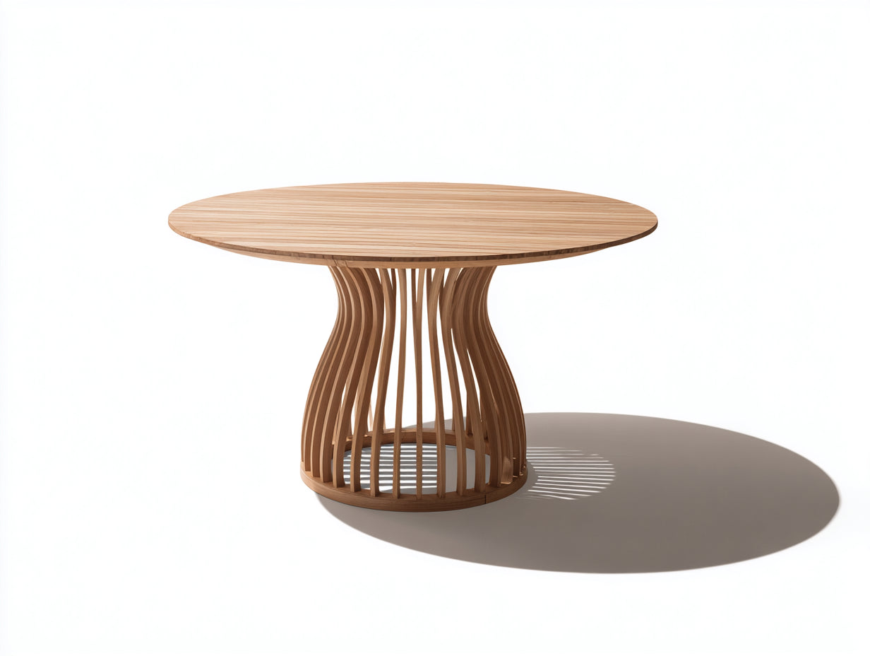 Gartentisch Holz 160x160x75 cm - Natur - rundes Design mit offenem Säulenfuß