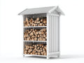 Kaminholzregal Holz 120x55x185 cm - Weiß-Grau - Landhausstil mit Schutzdach