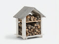 Kaminholzregal Holz 90x45x120 cm Weiß-Grau für Garten - Hausform mit Schrägdach